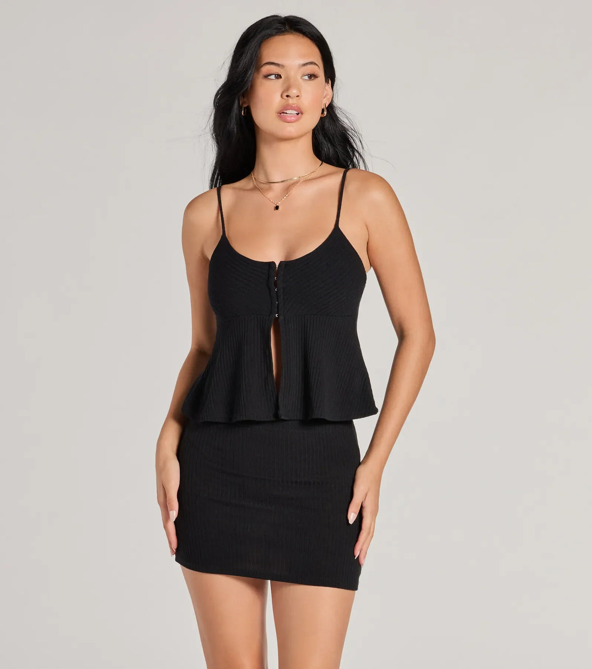 Chic Duo Ribbed Knit Bodycon Mini Skirt