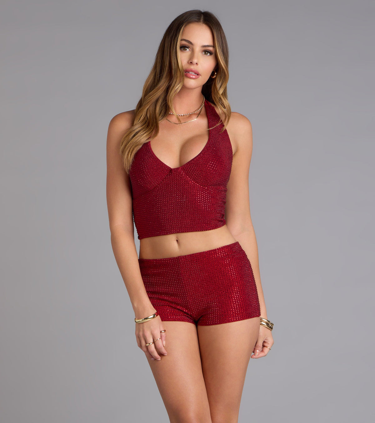 Shine Check Rhinestone Hot Shorts