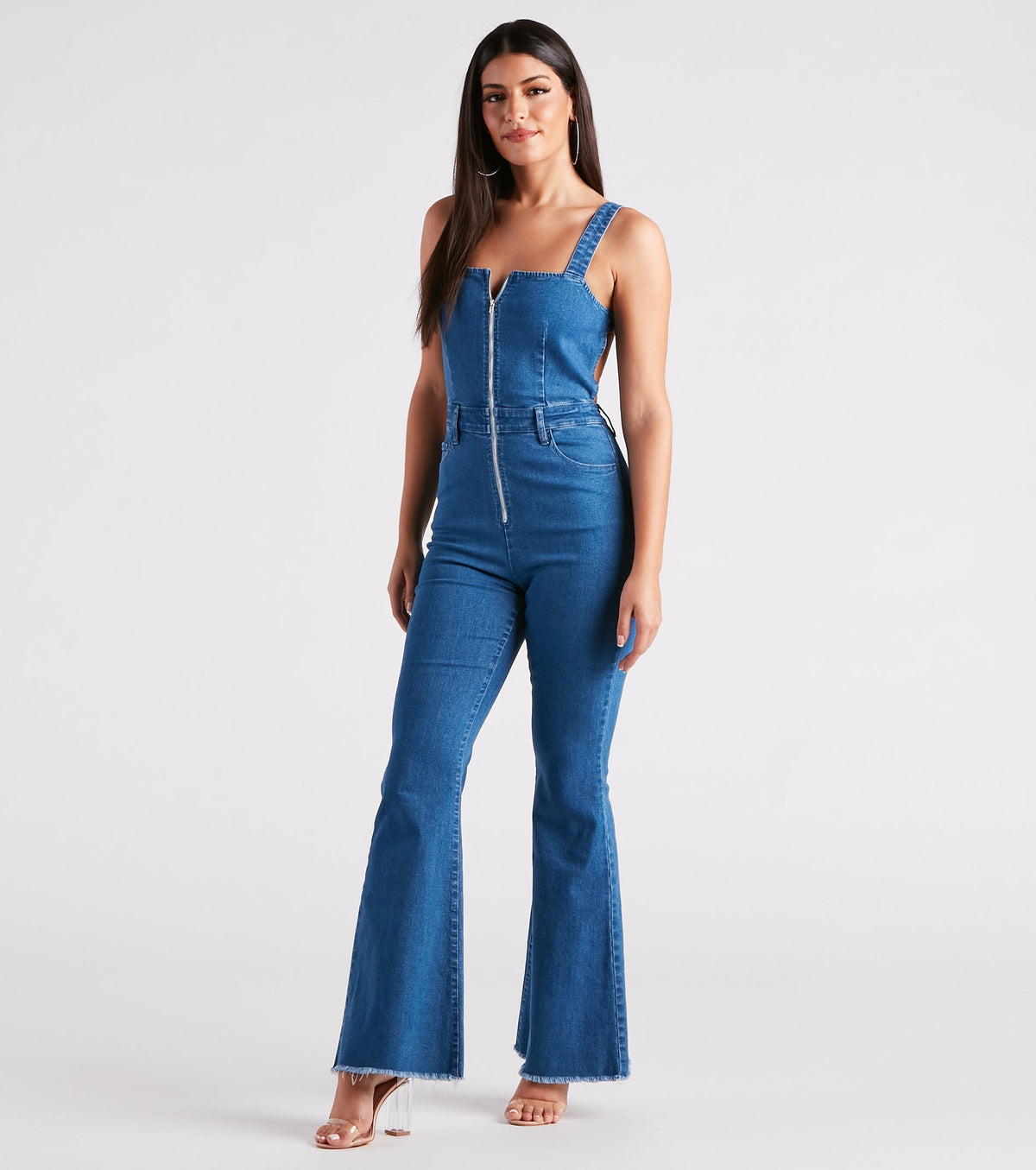 Made You Look Open Back Denim Jumpsuit