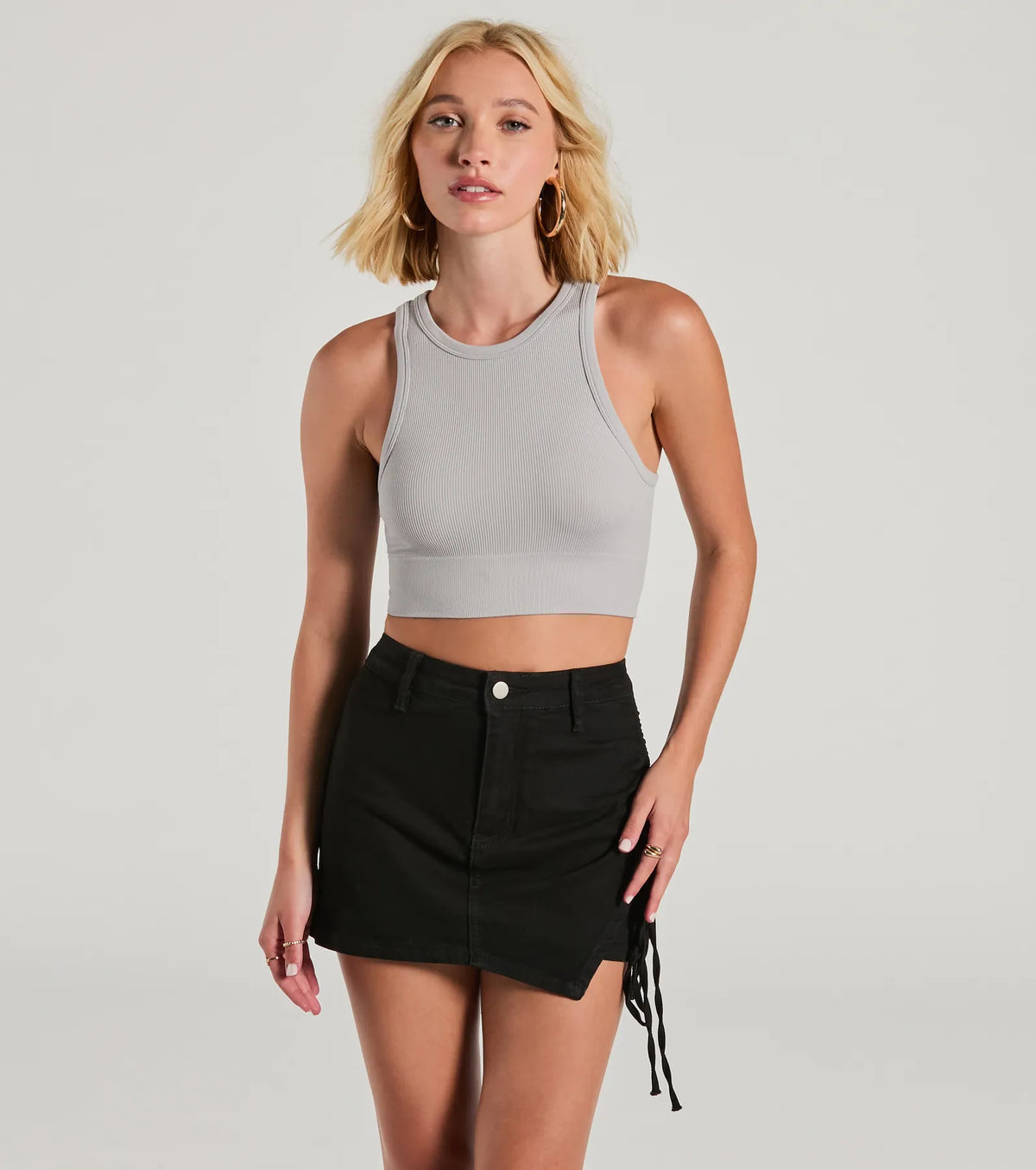 Hit The Streets High-Rise Ruched Denim Skort