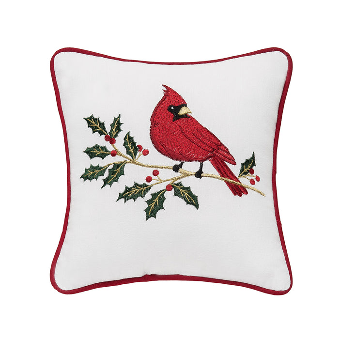 A 10in. x 10in. Cardinal Holly Mini Pillow.