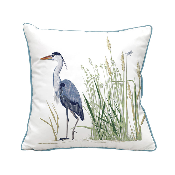 A 20in. x 20in. Blue Heron Left & Saltmarsh Indoor Outdoor Pillow.