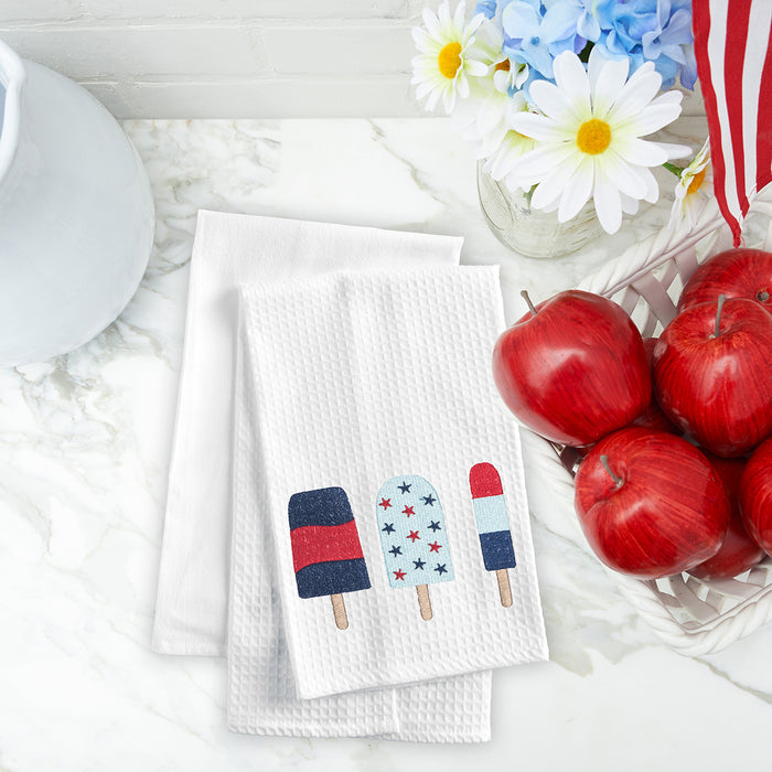 A 3 Popsicles Waffle Weave Kitchen Towel.