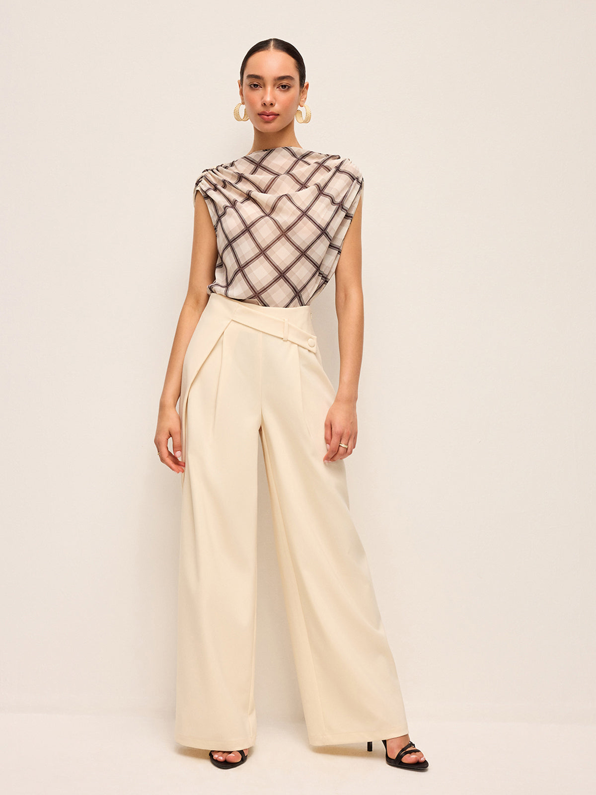 Mid-Waisted Wide-Leg Pants With Belted Detail