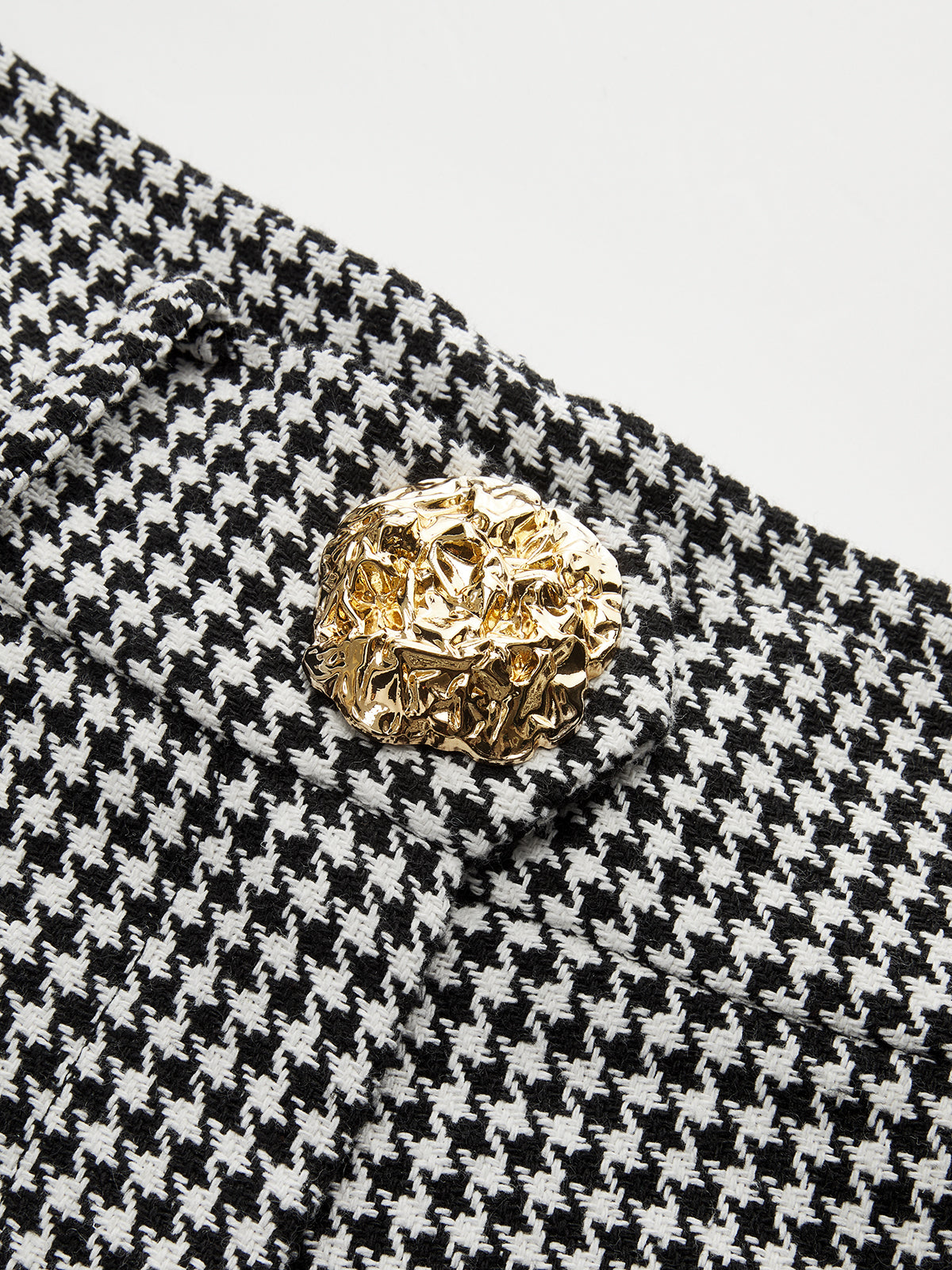 Houndstooth Pleated Buttoned Wide Leg Pants