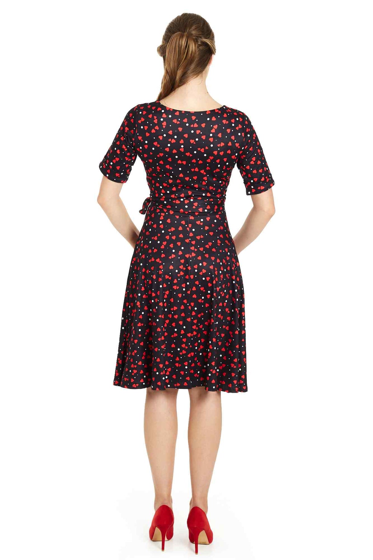 Matilda Black Heart Print Wrap Dress