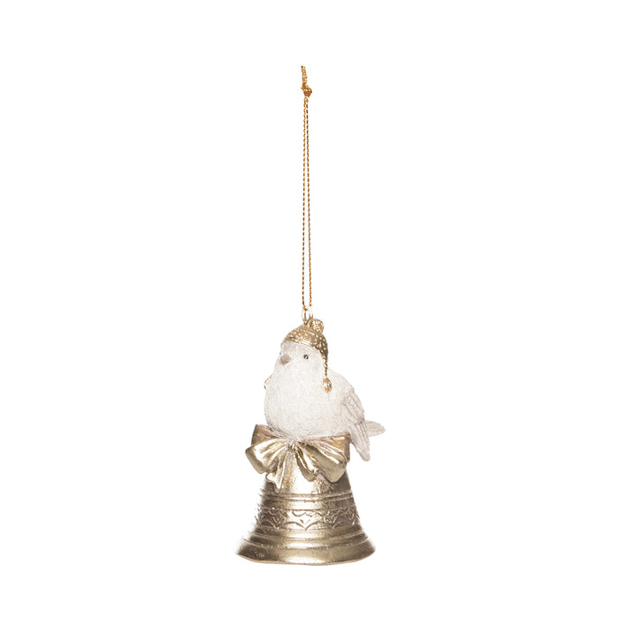 A Champagne & White Bird Bell Ornament.