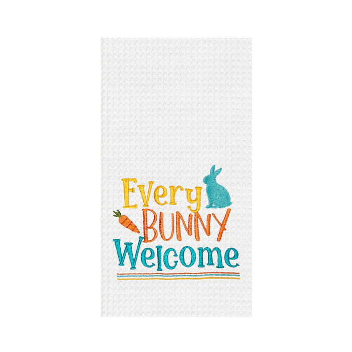 A Every Bunny Welcome Waffle Weave Kitchen Towel.