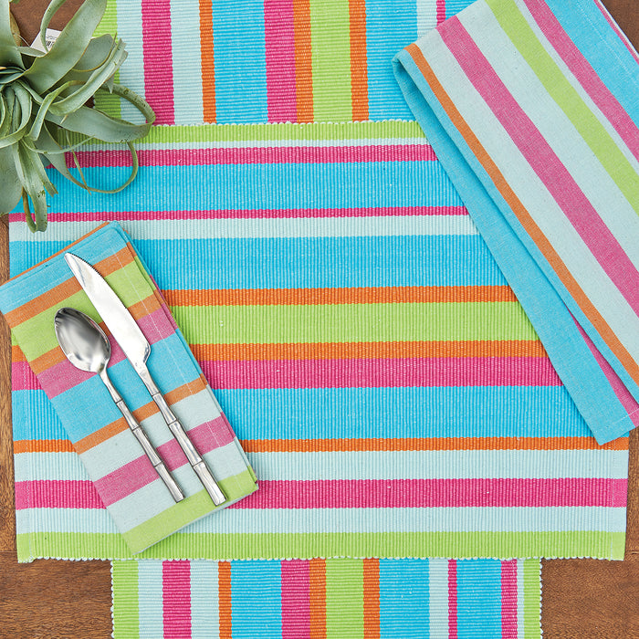 Key Lime Stripe Table Linens table linens displayed as a coordinated tabletop setting.