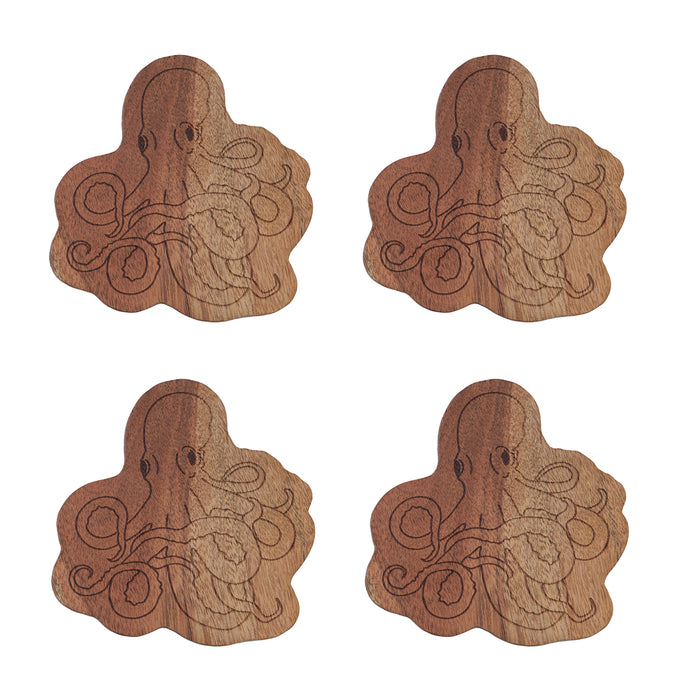 A Octopus Acacia Wood Coasters, Set of 4.