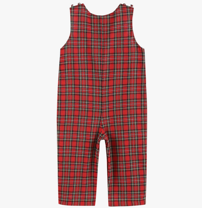 Red Christmas Plaid Santa Sleigh Smocked Overalls - Premium from Lil Cactus - Just $34.95! Shop now at Pat's Monograms