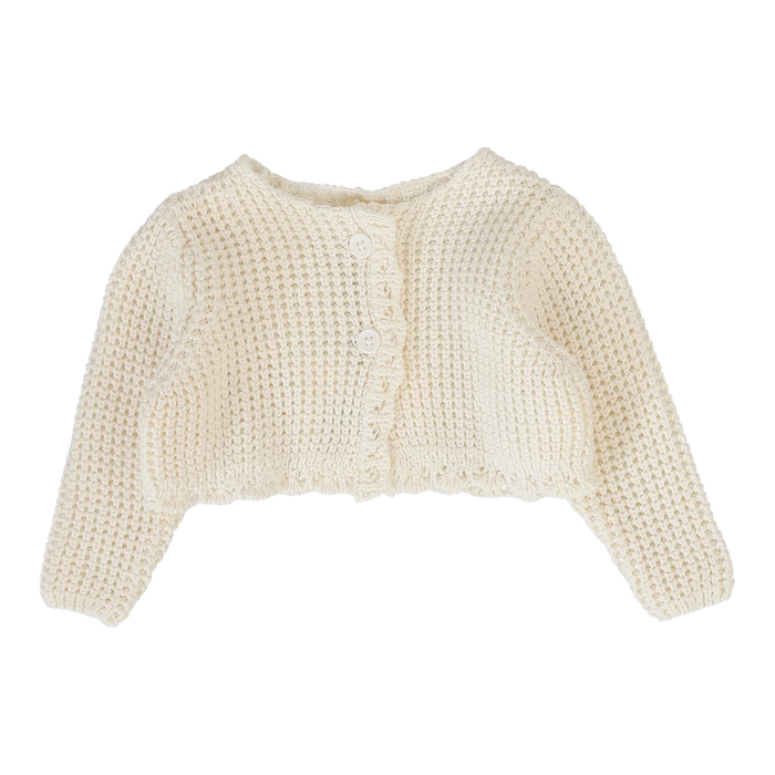 top l/s chunky knit shrug - cream scallop