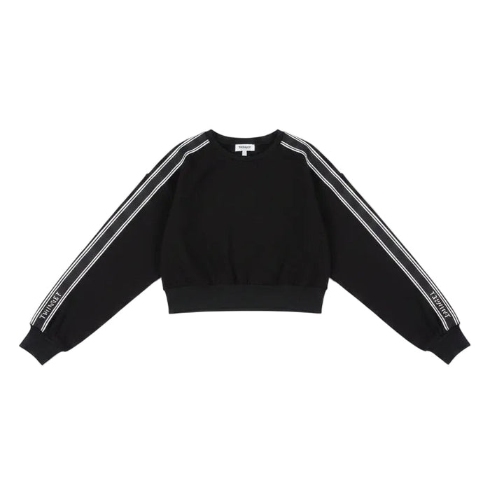 top l/s striped sleeve logo sweatshirt - black