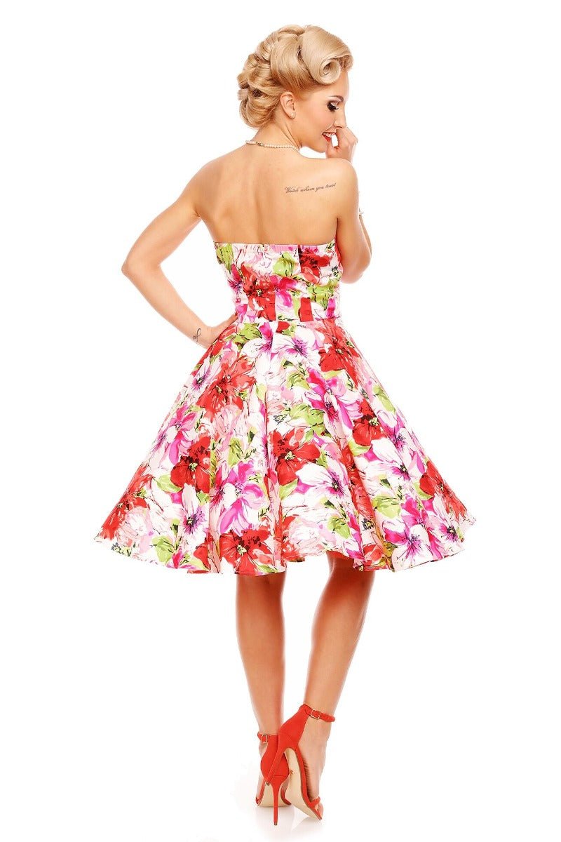 Melissa Bandeau Retro Rockabilly Pink White Floral Dress