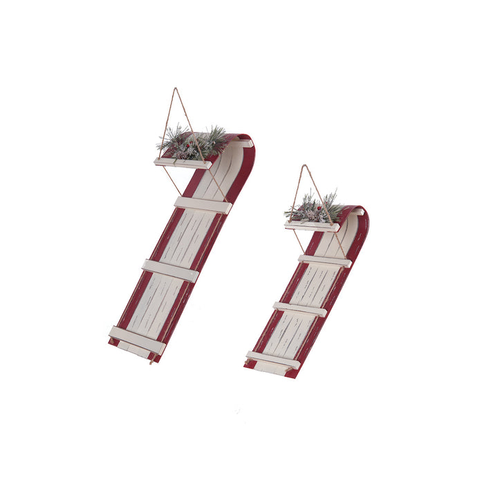 A Wooden Sled Ornaments, Set of 2.