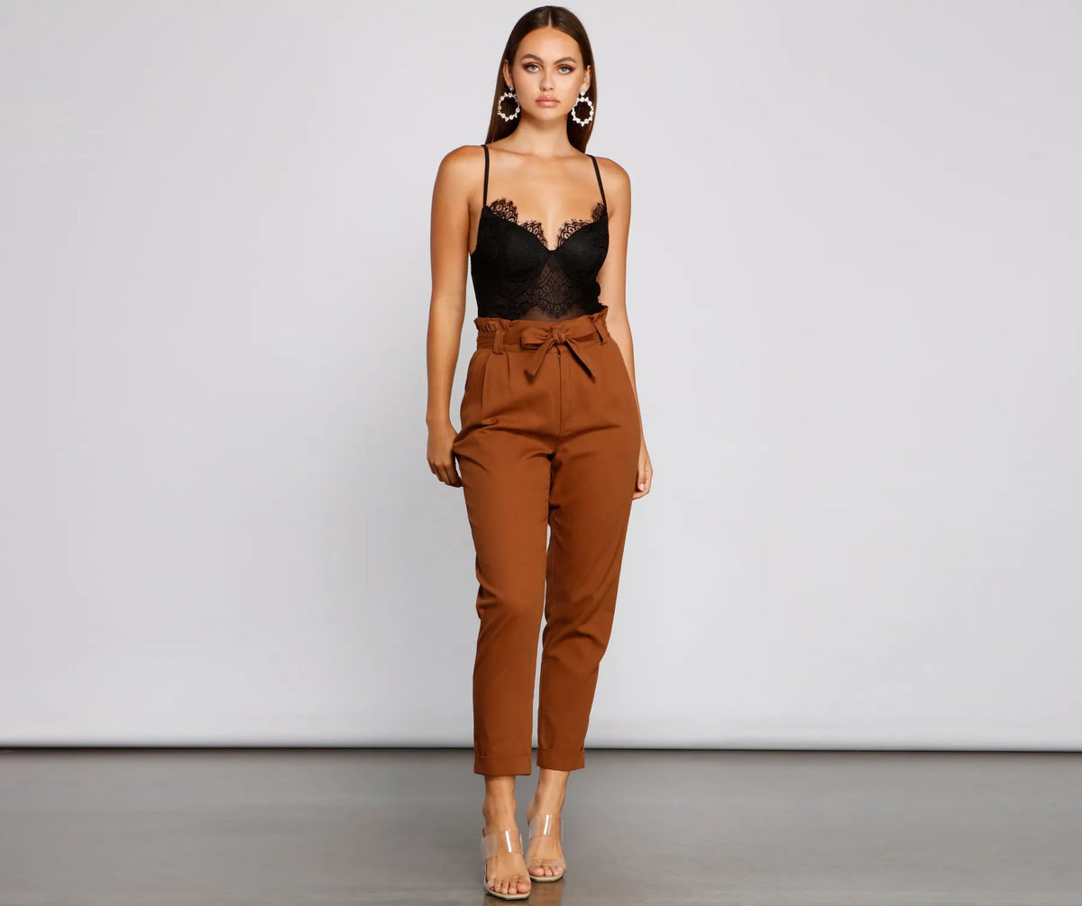 Trendy And Tapered High Waist Paperbag Pants