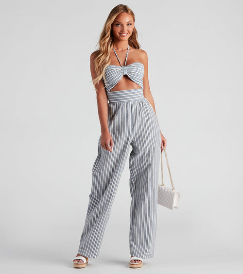 Seasonal Stripe Halter Linen Jumpsuit