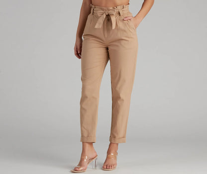 Trendy And Tapered High Waist Paperbag Pants