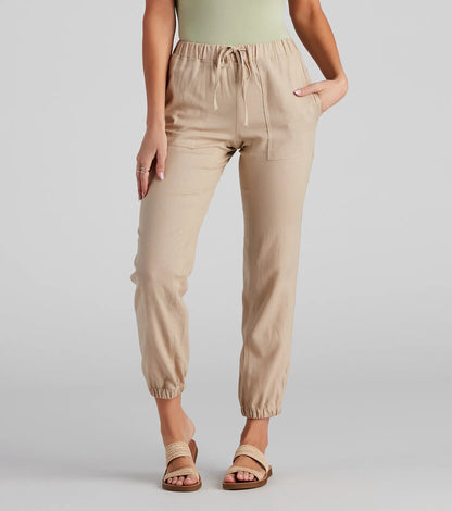 Seashore Stroll Drawstring Linen Joggers