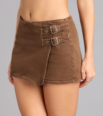 Buckle Down Denim Mini Skort