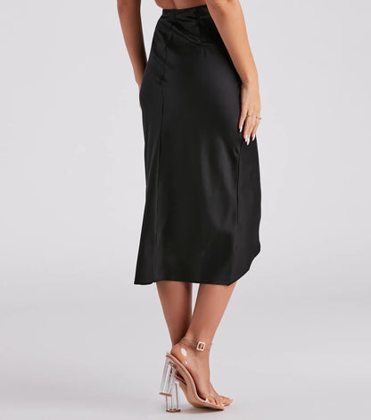 Ode To Elegance Satin Tie Midi Skirt