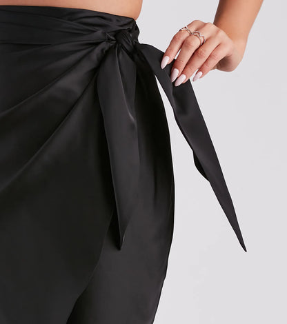 Ode To Elegance Satin Tie Midi Skirt