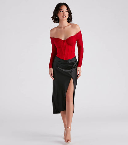 Scene Stealer High Slit Satin Midi Skirt