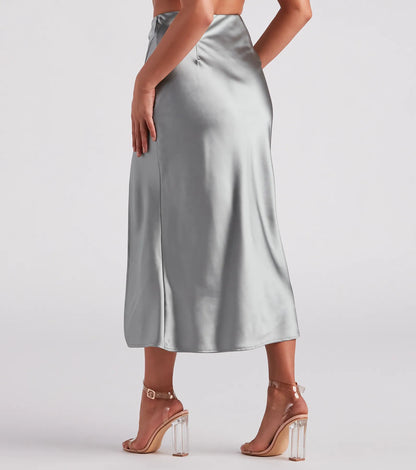 Scene Stealer High Slit Satin Midi Skirt