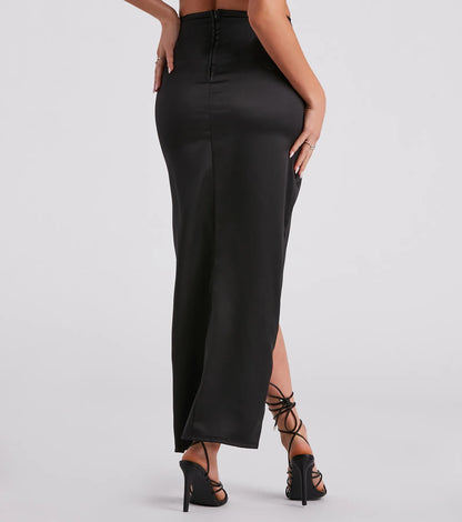 Wrapped In Chic Vibes Satin Maxi Skirt