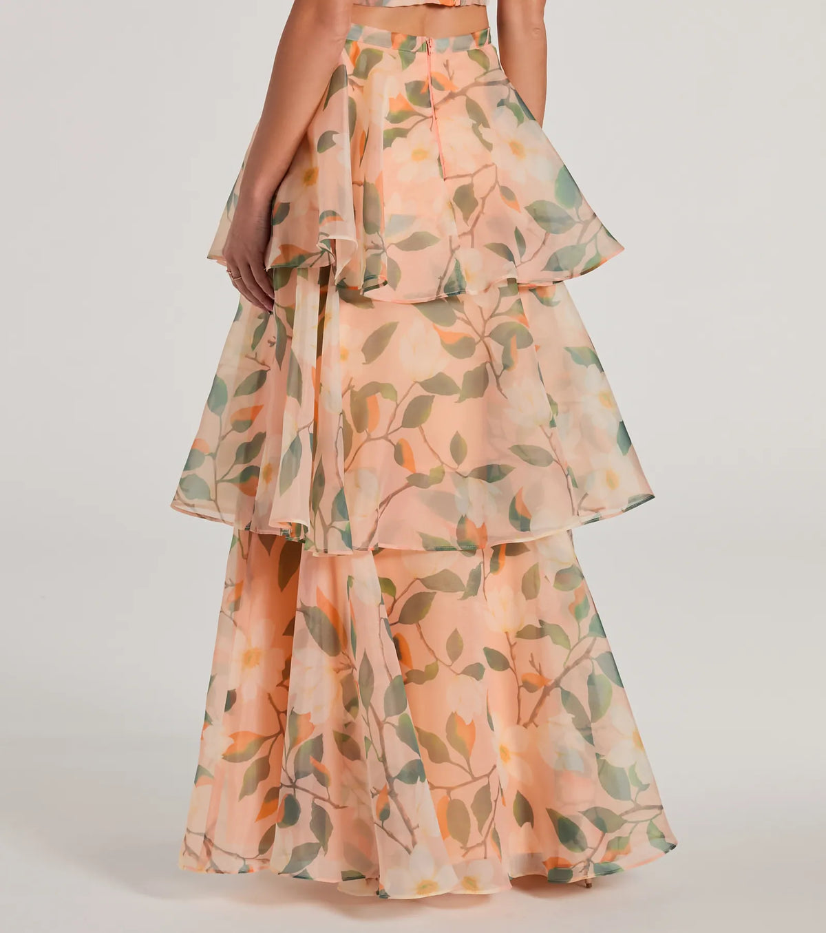 Gorgeous Perfection Ruffled Floral Chiffon Maxi Skirt