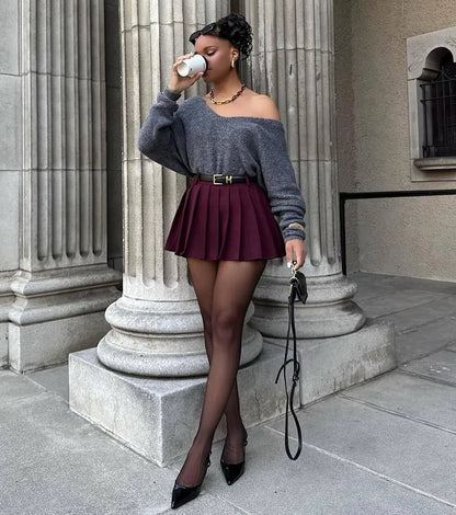 Downtown Girl Belted Pleated Mini Skirt