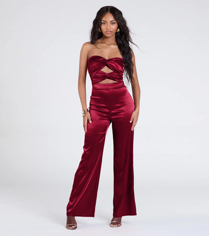 Looking Luxe Cutout Satin Wide-Leg Jumpsuit