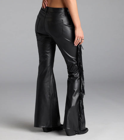Spicing Things Up Mid-Rise Flare Fringe Pants