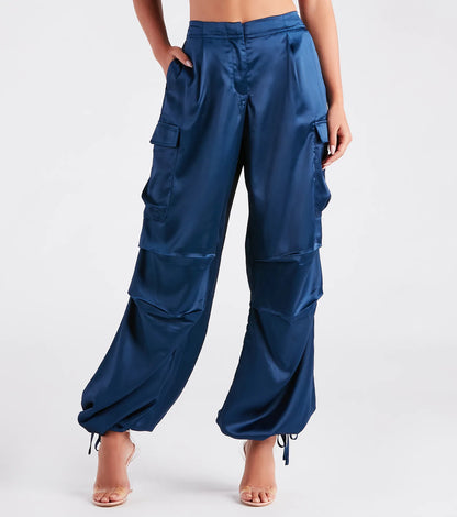 Pulling Strings Satin High-Rise Cargo Pants