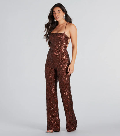 Radiate In Sequins Lace-Up Jumpsuit