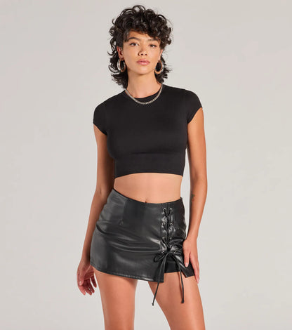 Sultry Edge Lace-Up Faux Leather Skort