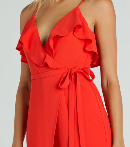 Chic Season Ruffled Wrap-Front Woven Romper