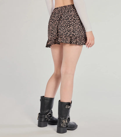 Perfect Date Tie Waist Floral Ruffle Skort