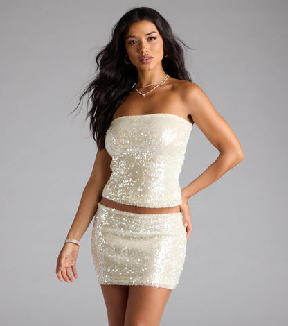 High Shine Sequin Mini Skirt