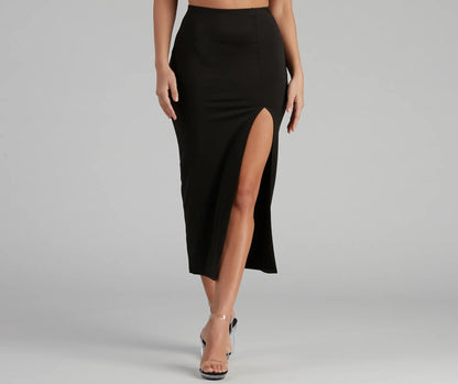 Basic High Slit Midi Skirt