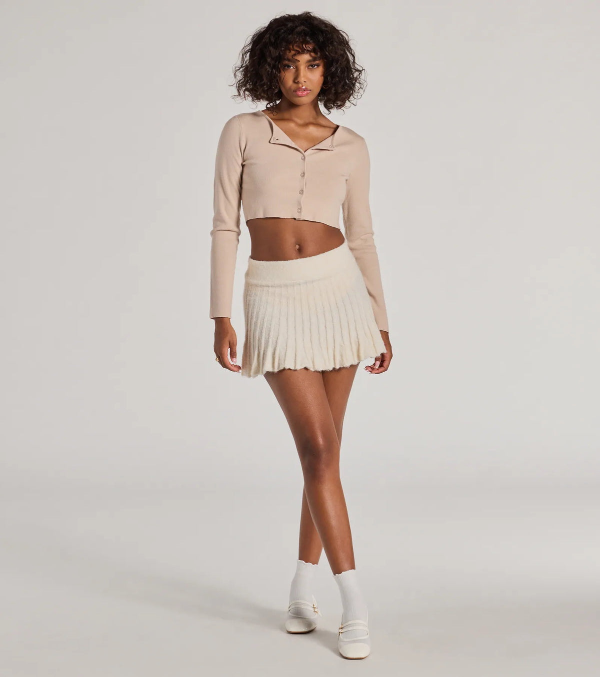 Preppy Charm Pleated Knit Mini Skirt