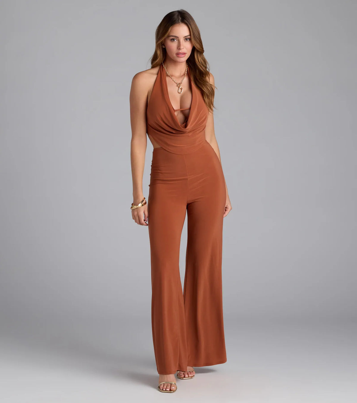 Sleek Silhouette Halter Cutout Jumpsuit