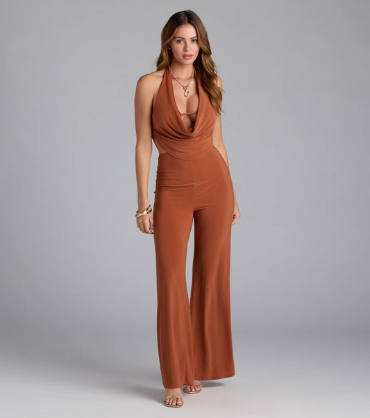Sleek Silhouette Halter Cutout Jumpsuit