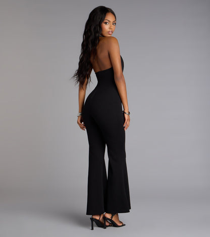 Double Dare Belted Cutout Flared-Leg Jumpsuit