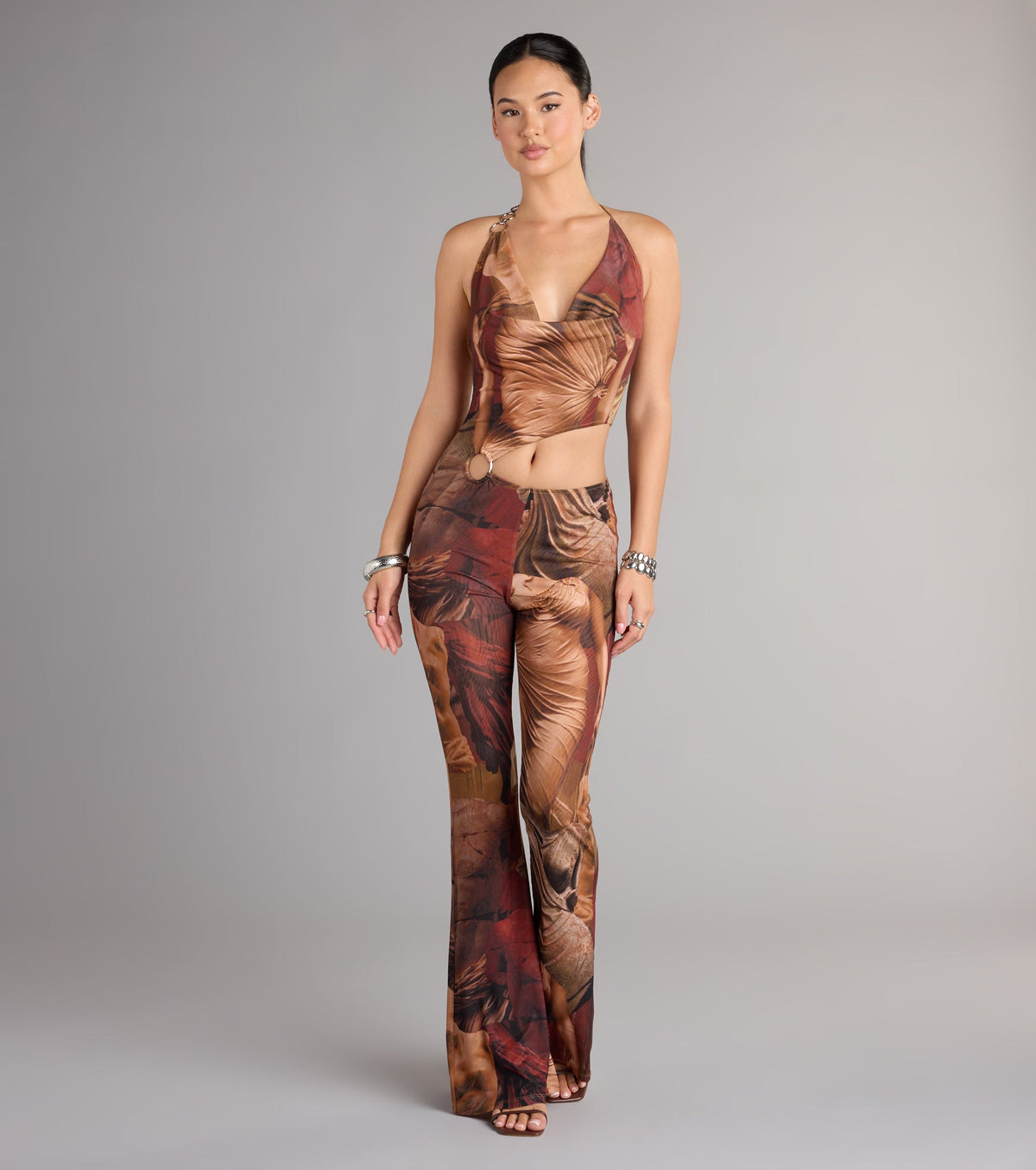 Off Duty Muse Abstract Print Cutout Jumpsuit