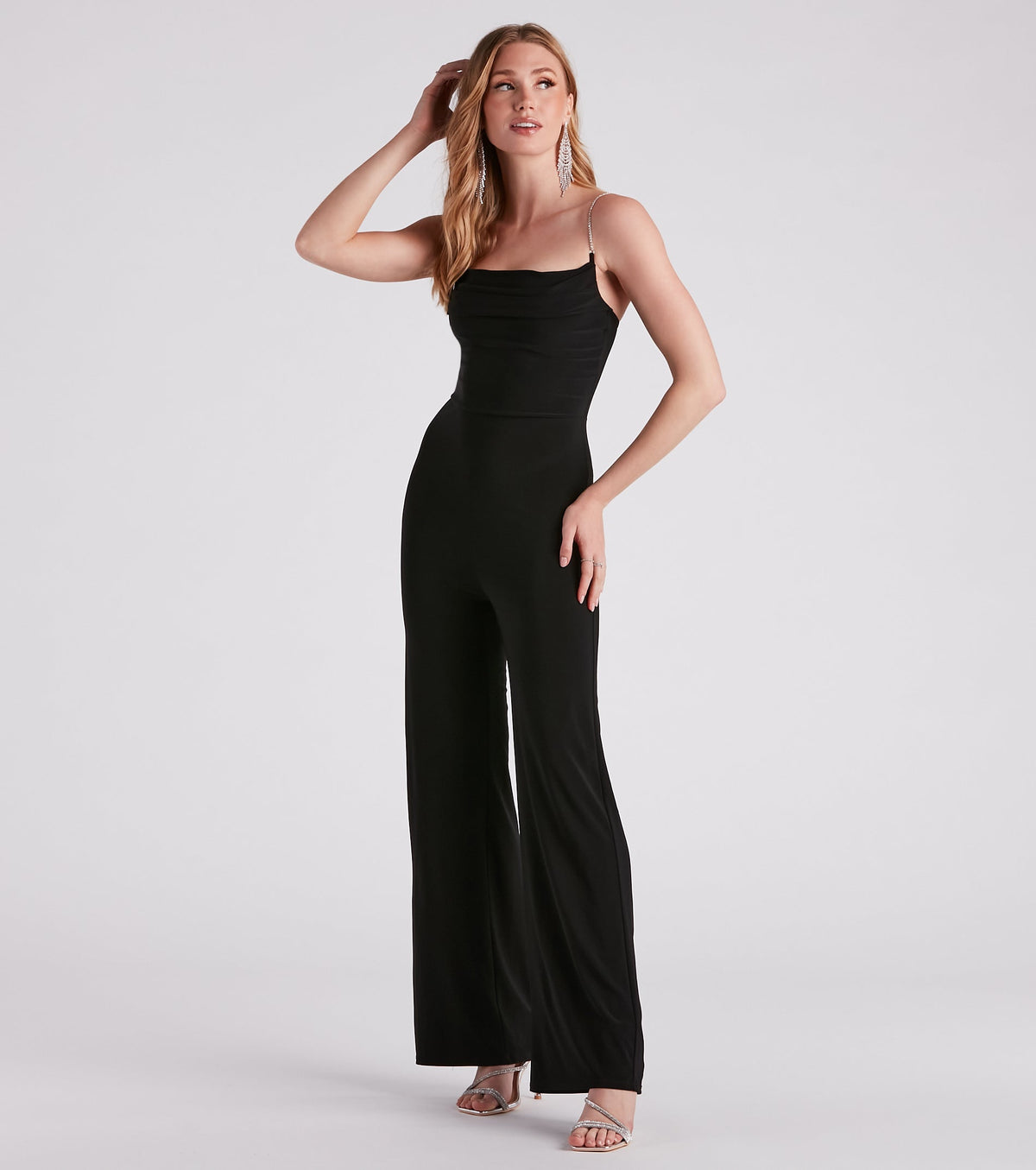 Touch Of Fab Rhinestone Strap Jumpsuit