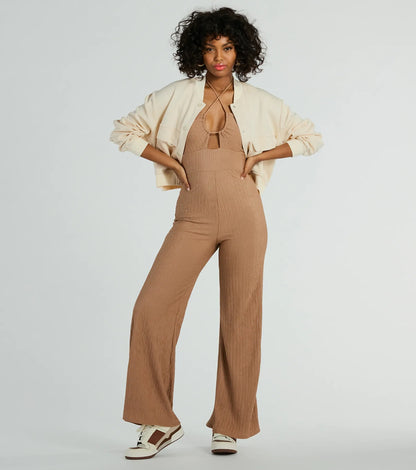Sunny Energy Halter Cut Out Wide Leg Jumpsuit