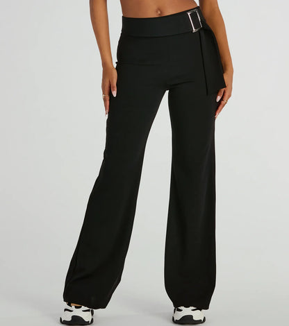 Walk The Walk High Rise Belted Crepe Trouser Pants