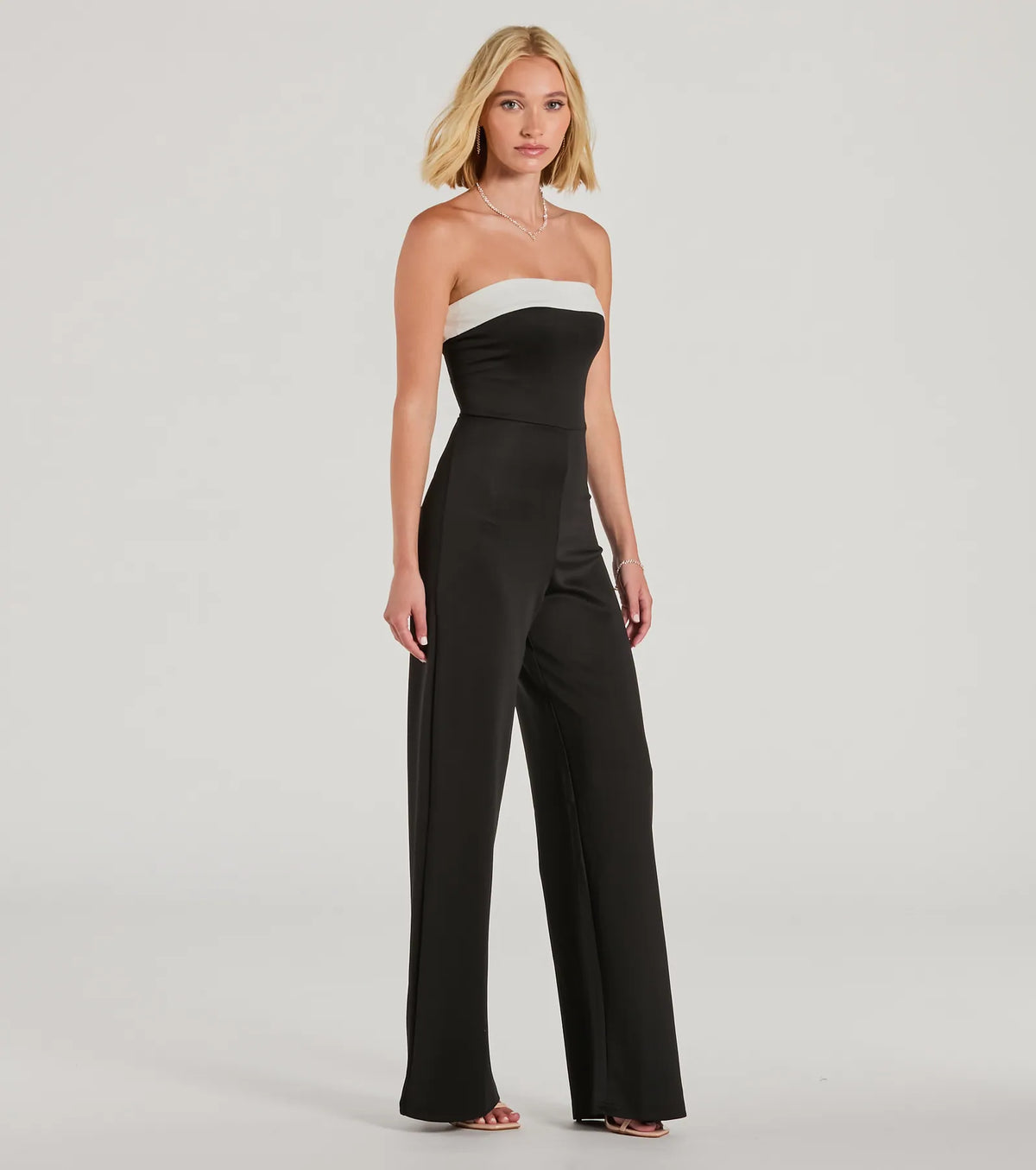 Thinking Out Loud Strapless Wide-Leg Jumpsuit