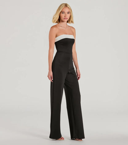 Thinking Out Loud Strapless Wide-Leg Jumpsuit